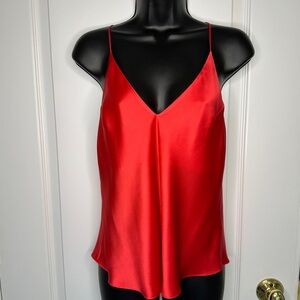 Fleur du Mal Red Satin Silk Adjustable Flowy Cami Top S Small